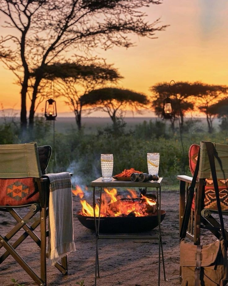 Camp tent set up under the stars in the Serengeti